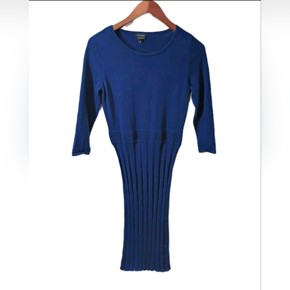 Talbots Women's S Merino Wool Blue Sweatwr Dress Timeless Preppy Soft Stretch